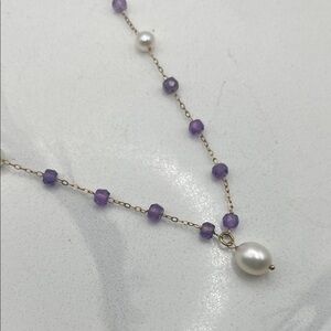 10kt gold pearl and amethyst necklace